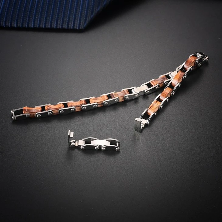 Stainless Steel Wooden Inlay And Zircon Link Bracelet high quality Stainless Steel Wooden Inlay And Zircon Link Bracelet high quality
