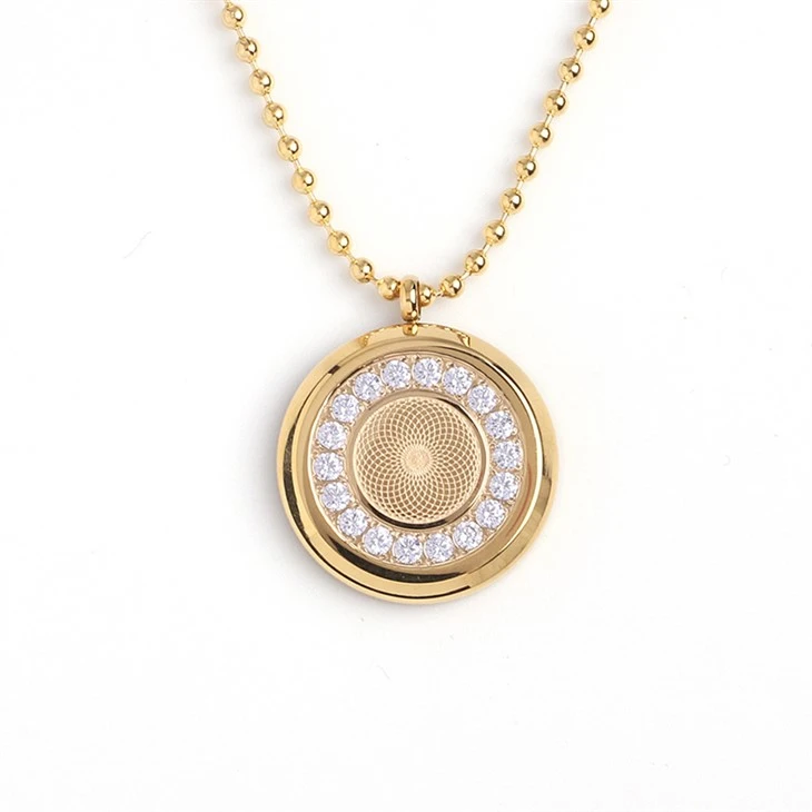 Round Micro-Pavé Circle Bead Chain Pendant Necklace