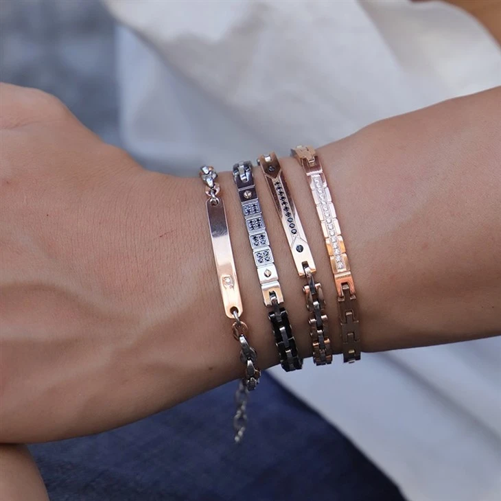 Geometric Link Zircon-Set Stainless Steel Bracelet high quality Geometric Link Zircon-Set Stainless Steel Bracelet high quality
